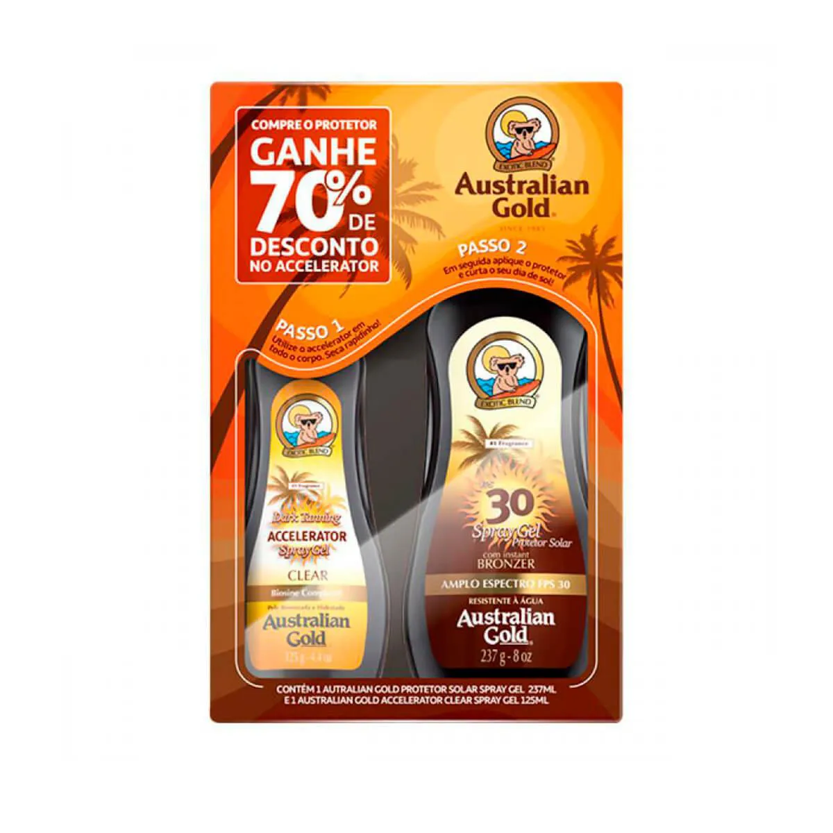 Kit Australian Gold Protetor Solar + Bronzeador Dark Tanning